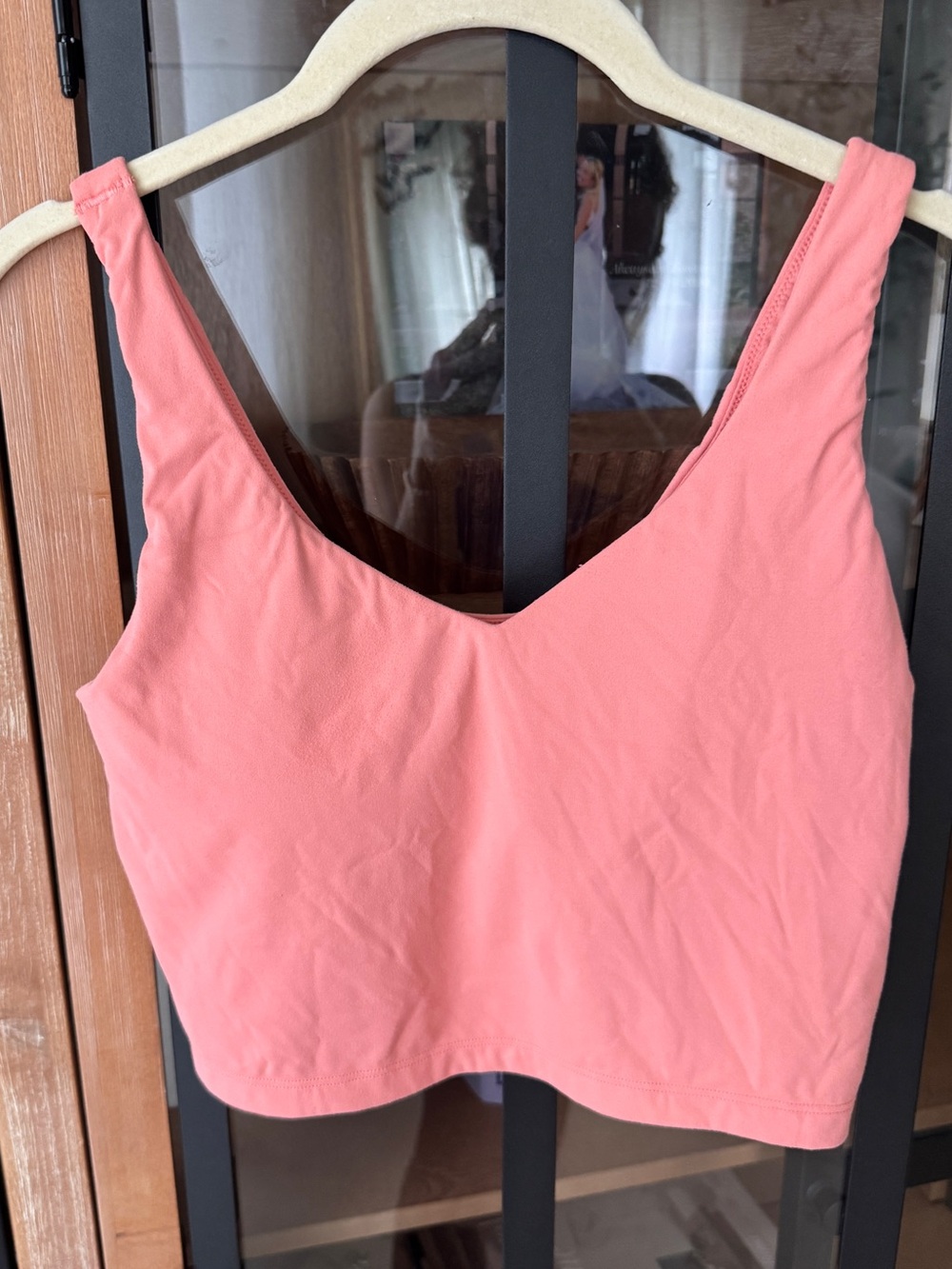 OFFLINE Aerie Real Me Low Key Longline Sports Bra peach vneck crop top coral